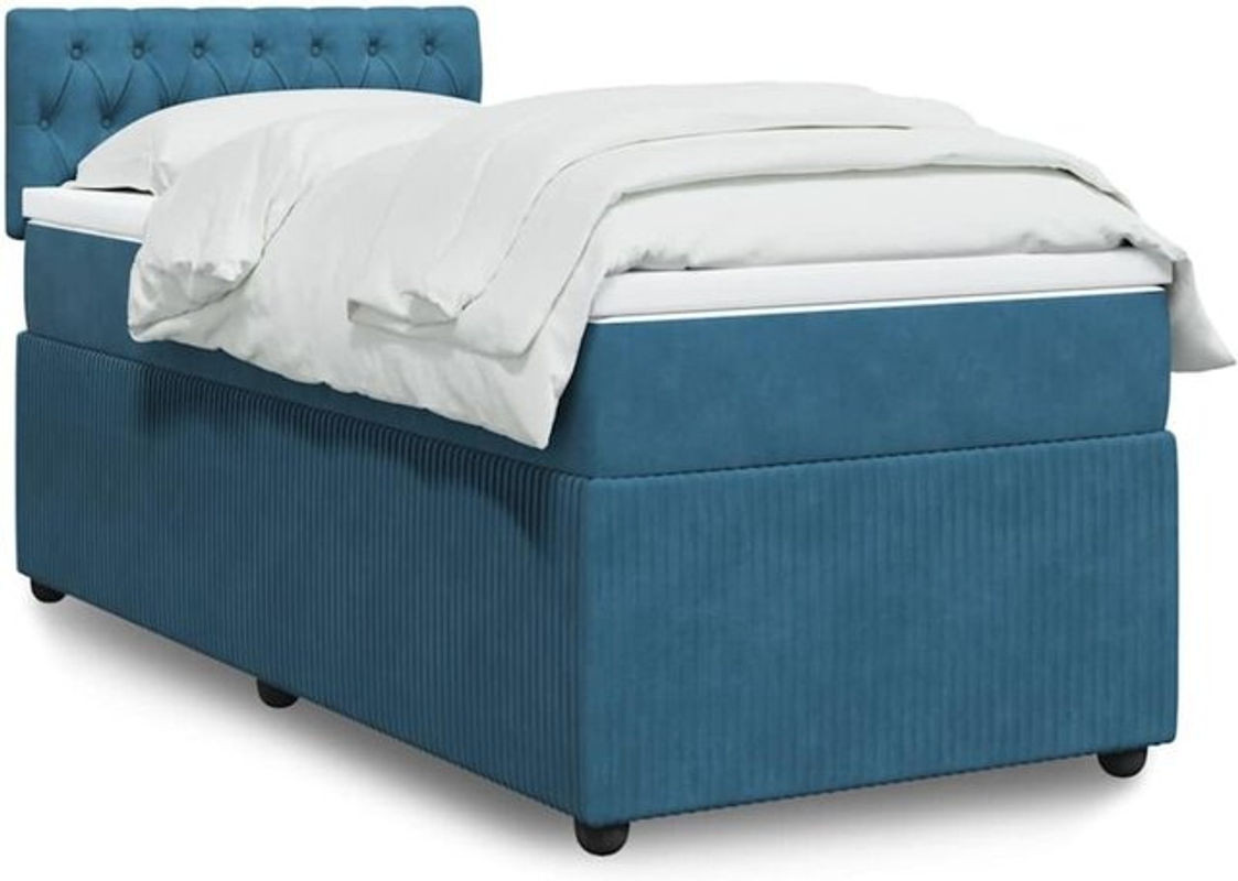 Vidaxl Boxspringbett mit Matratze in Blau aus Samt, B/T/H: 90 x 190 x 100,5 cm - Bild 1