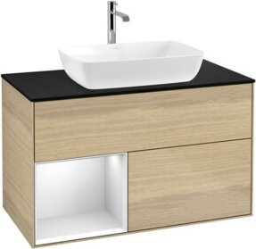 V&B Waschtischunterschrank Finion 100 in Weiß lackiert mit Eichenregal - Bild 1