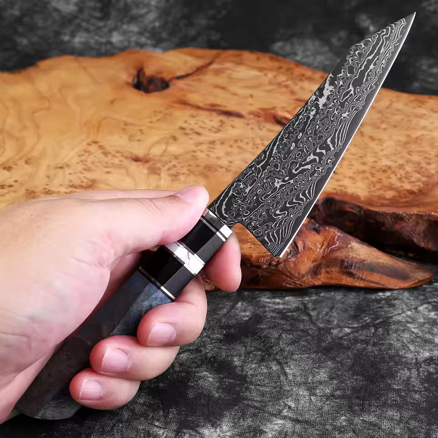 Xituo Japanisches Damast-Allzweckmesser aus VG10-Stahl mit ergonomischem Holzgriff, 5 Zoll, Mehrfarbig - Bild 4