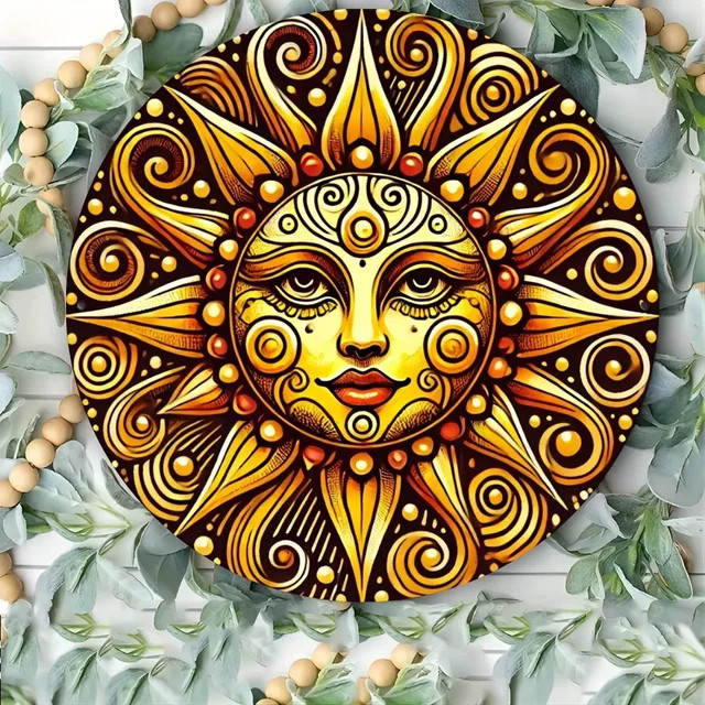 Potdemiel Wandkunst Smiling Sun Metall-Wanddeko Rund, Multicolor - Bild 1