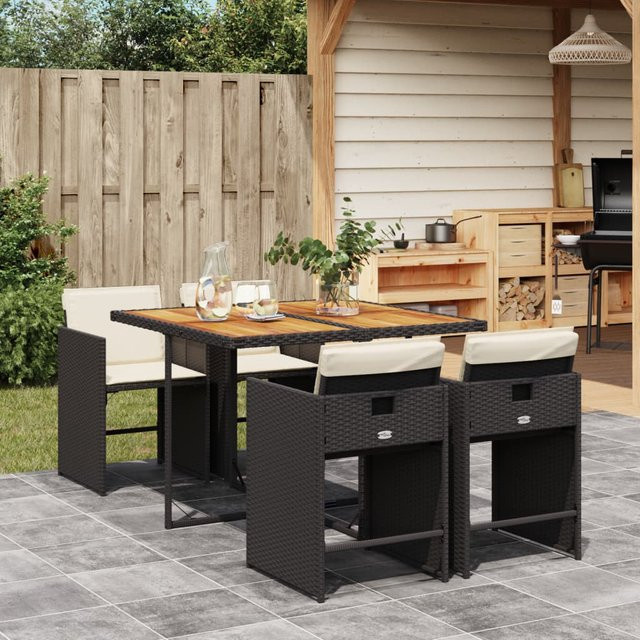 vidaXL 5-tlg Gartenmöbel-Set aus Akazienholz und Poly-Rattan in Schwarz und Braun mit Kissen - Bild 3