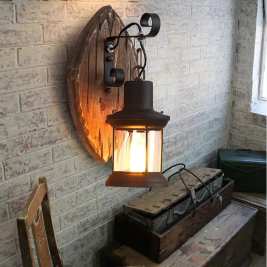 Bymaocar Wandleuchte im Industrie-Design aus Holz und Metall in Schwarz mit transparentem Glas und E27 Fassung, H: 36,0 cm, B: 15,0 cm, T: 11,0 cm - Bild 3