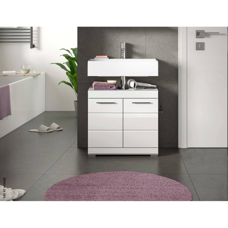 Waschbeckenunterschrank Xonox in Weiß Hochglanz mit Türen, B/H/T: 60 x 56 x 34 cm - Bild 2