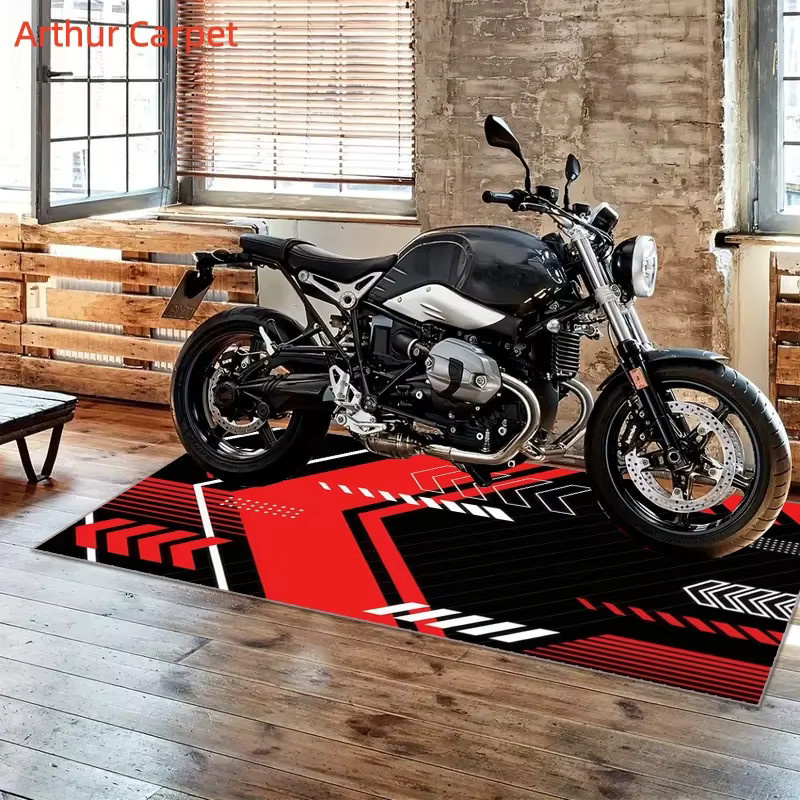 VIKAMA Motorradmatte in Multicolour, ölbeständige und wasserdichte Garagenmatte im Racing-Style - Bild 2