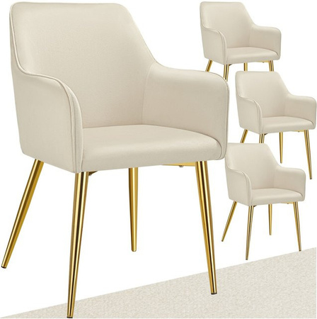 tectake Armlehnstuhl Avane in Samtoptik, 4er Set, Beige, B/T/H: 55 x 63,5 x 86,5 cm