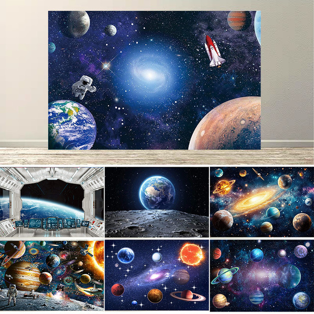 Dewprint Weltraum Fotografie Hintergrund mit Astronauten und Galaxy Motiv für Kinder Geburtstagsdekoration, Mehrfarbig - Bild 1