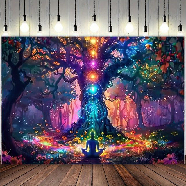 VIKAMA Wandteppich Bunter Lebensbaum im Boho-Stil mit mysteriösem Wald-Motiv, Mehrfarbig, B/H: 60 x 40 cm - Bild 1