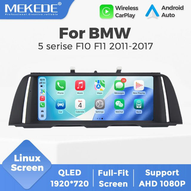 MEKEDE Linux Multimedia Player mit 10,25 Zoll Display für BMW 5er F10 F11 (2012-2017) CIC NBT, Wireless CarPlay, Android Auto, Bluetooth und GPS, Farbe: Schwarz - Bild 1