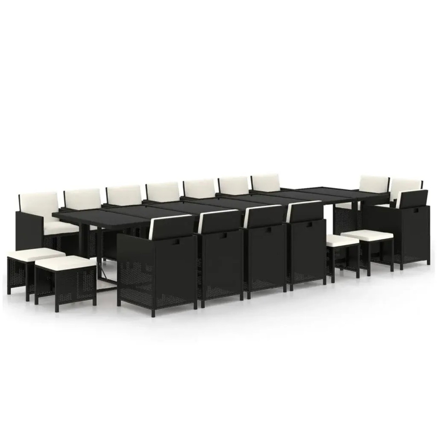 vidaXL 19-teilige Garten-Essgruppe aus Poly Rattan mit Kissen und Hartglas in Schwarz-Creme - Bild 2
