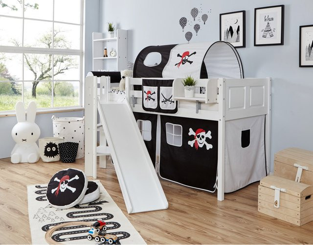 TiCAA Podestbett Ekki aus Massivholz in Buche Weiß im Country House Design für Kinderzimmer - Bild 1