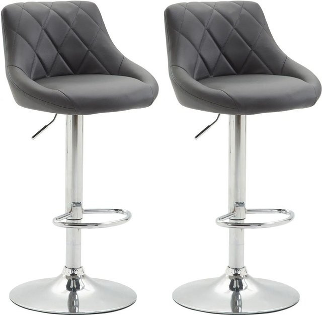 DELUKE 2er Set Barhocker FALON aus Kunstleder in Grau mit silbernem Fuß, drehbar mit Lehne, B/T/H: 46 x 49 x 83 cm - Bild 1