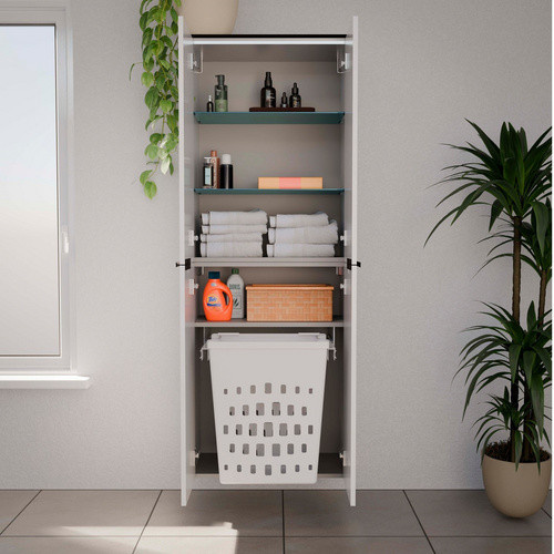 FACKELMANN Doppel-Hochschrank Flair für das Badezimmer mit 2 Türen und Wäschekorb, Weiss, B/T/H: 60,0 x 32,0 x 163,3 cm - Bild 1