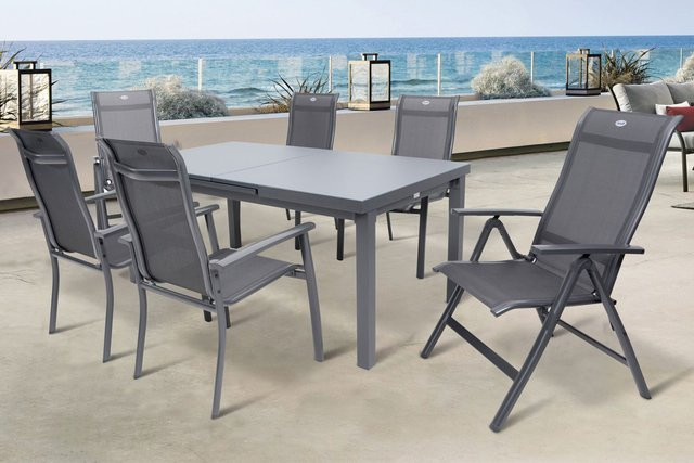 Hartman Alice Comfort Garten-Essgruppe in Anthrazit aus Aluminium und Textilene mit ausziehbarem Tisch und 6 Stühlen - Bild 1