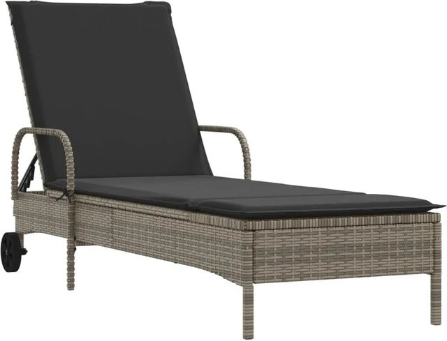 vidaXL Sonnenliege aus Polyrattan in Grau mit Rollen, verstellbarer Kopfstütze und Auflage - Bild 1