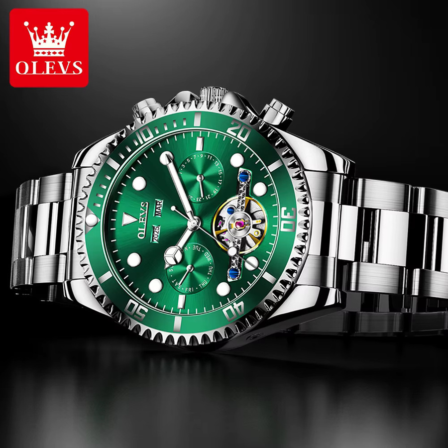 OLEVS Armbanduhr Automatik, Edelstahl, Grün, Gold, Herren - Bild 2