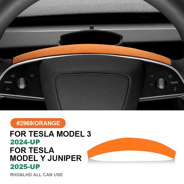 AIRSPEED Lenkrad-Zierleiste aus italienischem Premium-Wildleder für Tesla Model 3 Highland und Model Y Juniper, Farbe: Schwarz - Bild 1