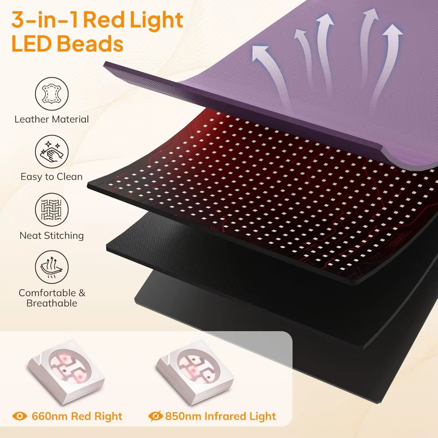 VamsLuna Rotlichttherapie-Matte mit Nackenstütze, Schwarz, Rot - Bild 3