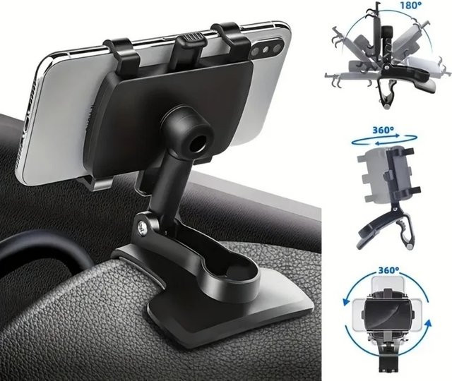 YILX Universal 360 Grad drehbare Auto-Handyhalterung für das Armaturenbrett in Schwarz, stabiler Smartphone-Halterung für 4-7 Zoll Geräte - Bild 1
