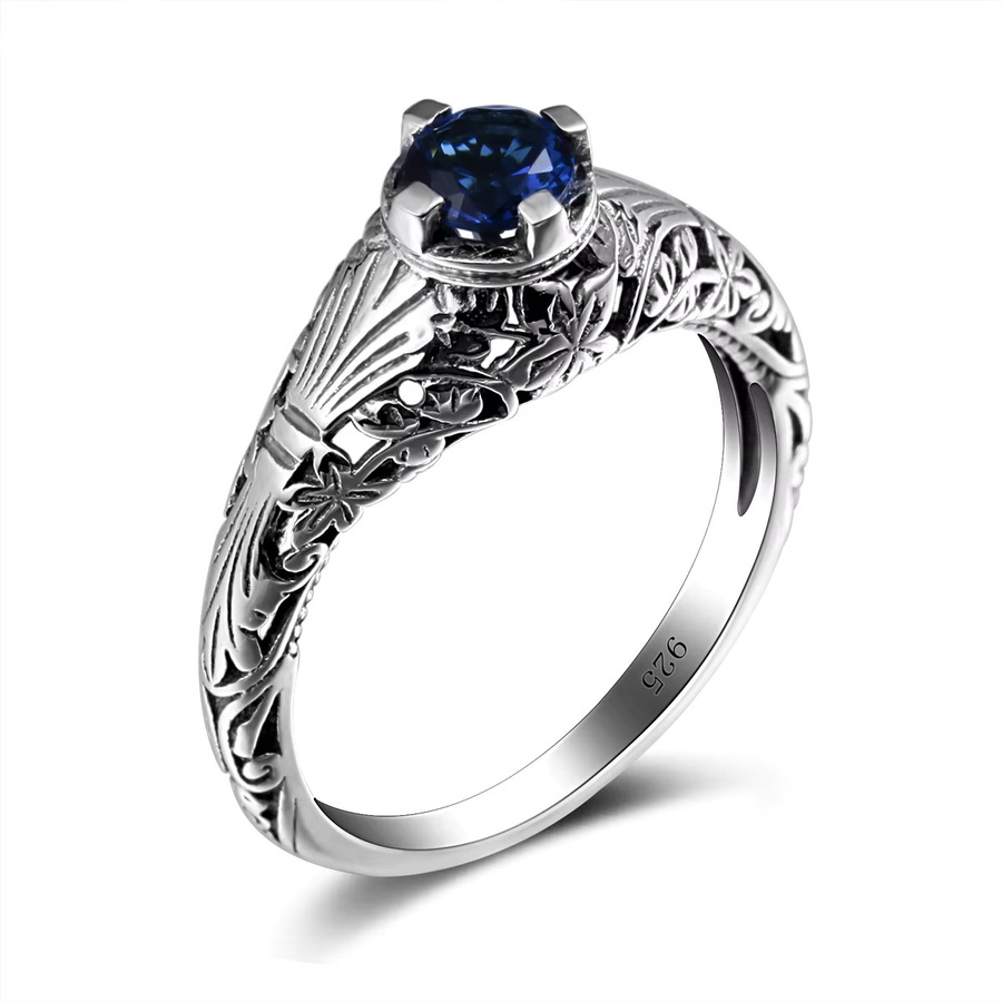 Szjinao Ring, 925 Silber, Saphir, Damen, Vintage - Bild 2