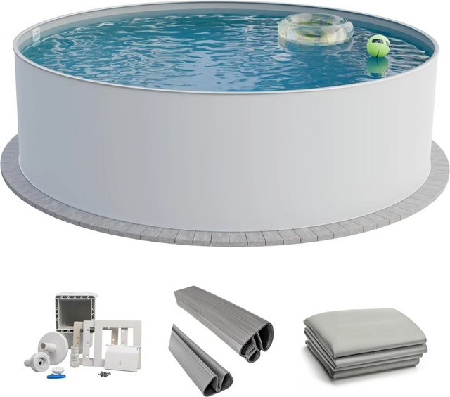 Fresh-Pool Profi Stahlwandpool Set Rund, Farbe Weiß und Grau, Durchmesser: 350 cm, Höhe: 120 cm - Bild 1