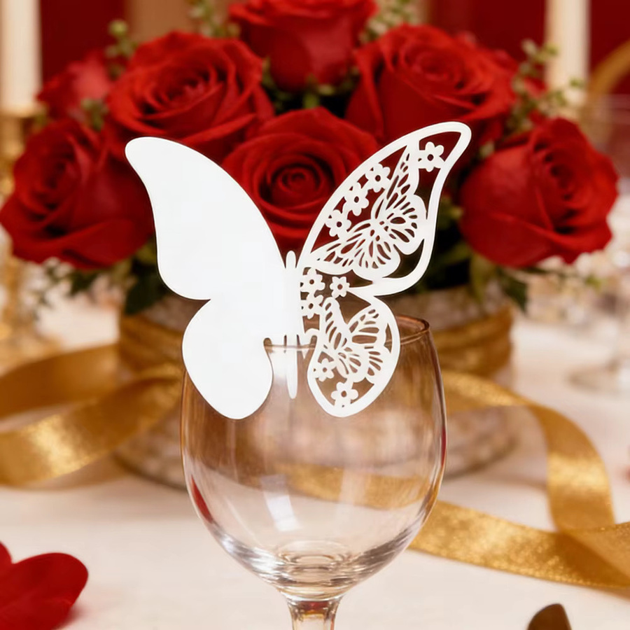 50 Stück 3D-Papier-Schmetterlinge als ausgehöhlte Tassenkarten für Valentinstag und Hochzeiten in Lila und Weiß - Bild 4