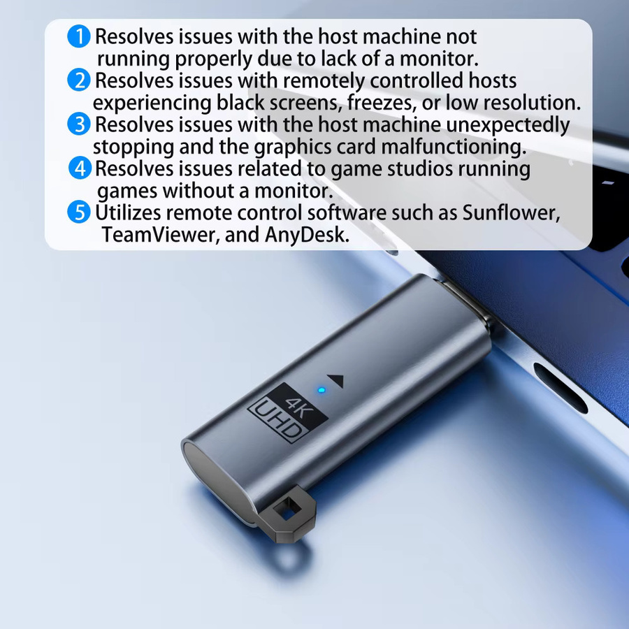 BSN USB-C Virtueller Display-Adapter Headless Ghost Dummy-Stecker für 4K UHD @60Hz und 1080P @120Hz in Silber/Grau - Bild 3