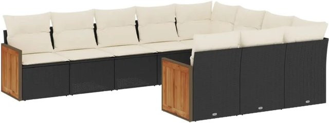 vidaXL 10-tlg. Garten-Sofagarnitur in L-Form aus schwarzem PE-Rattan mit Polsterkissen - Bild 1