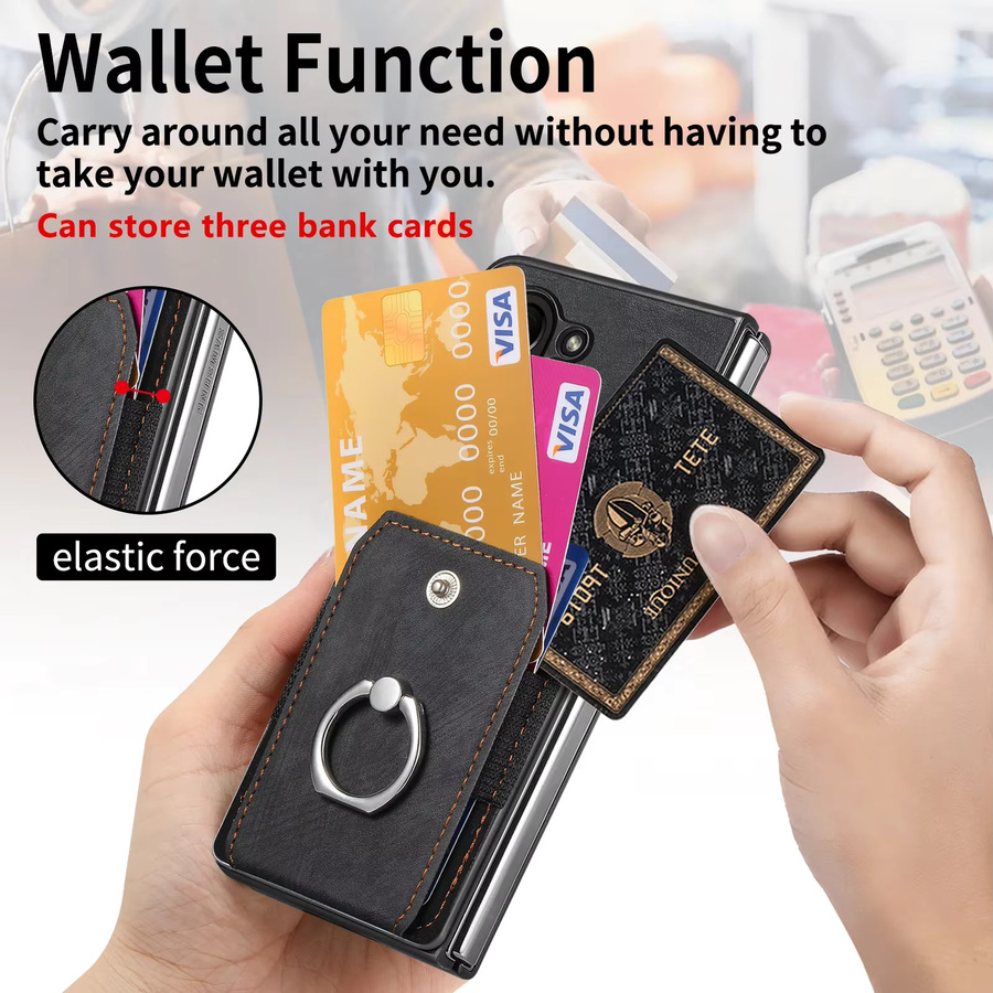 Leder-Brieftasche Handyhülle für Samsung Galaxy Z Fold 7, 6, 5, 4 mit Kartenhalter und Ring in Schwarz oder Lila - Bild 1