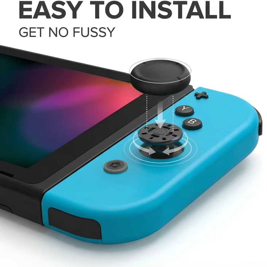 Rutschfeste 3D-Analog-Daumengriffkappen für Nintendo Switch, OLED und Lite Controller als Ersatz-Kit in Schwarz - Bild 2
