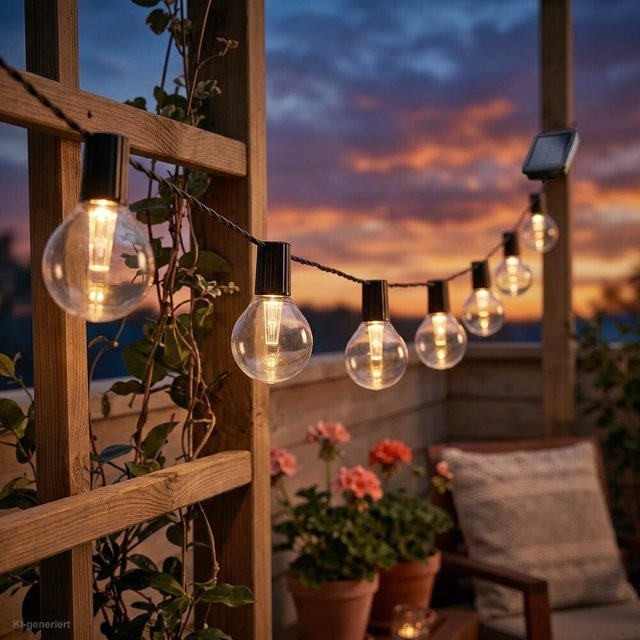 Wetterfeste Solar Lichterkette mit 20 LED Glühbirnen in Warmweiß für Garten, Balkon, Terrasse und Camping - Bild 1