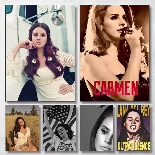 Potdemiel Lana Del Rey Poster Wandbild im Vintage-Stil mit Blumen, ungerahmt, Mehrfarbig - Bild 1