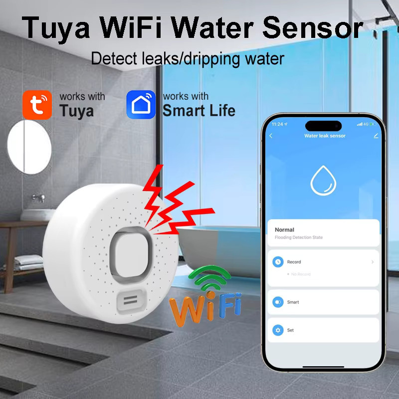 Tuya WiFi Wasserleck-Detektor Smart Life Tropfsensor mit lautem Alarmton und App-Benachrichtigung in Weiß - Bild 2