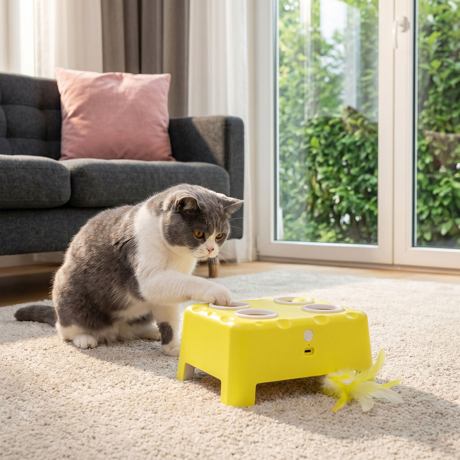 PawHut Interaktives Katzenspielzeug, mit Maus und Feder, Gelb - Bild 2