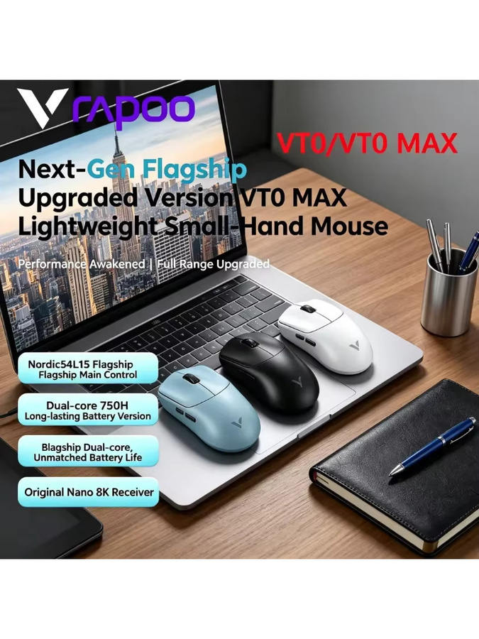 Rapoo VT0 MAX Kabellose Gaming-Maus in Schwarz mit PAW3950 PAW3398 Nordic54L15 Chip und Dual 8KHz 45000DPI - Bild 3