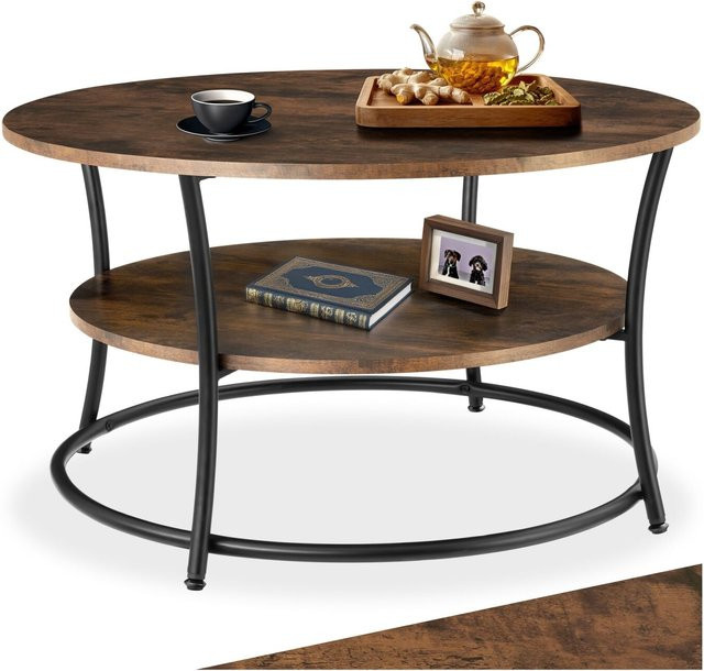 tectake Couchtisch Industrial Style rund in Braun und Schwarz mit 2 Ablagen, B/T/H: 80 x 80 x 46 cm - Bild 1