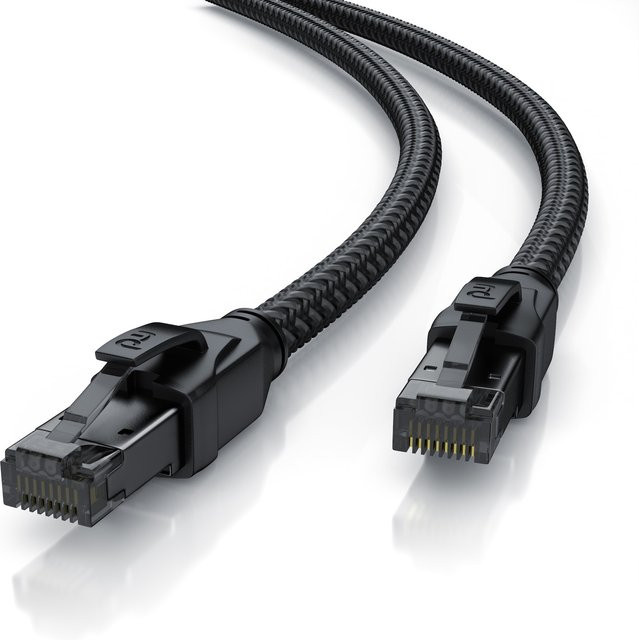 Primewire Patchkabel CAT 8 Black Series mit Baumwollummantelung, Gigabit Ethernet LAN Kabel, S/FTP PIMF Schirmung, 20 m, Schwarz - Bild 1