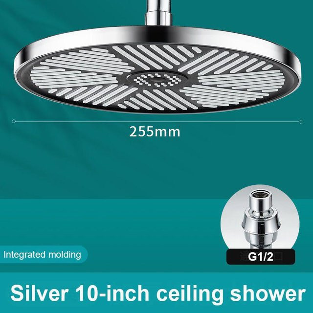 Binchi Outdoor Product Hochdruck-Regenbrausekopf aus ABS in Silber, runde Deckenbrause mit Luftdruckverstärkung, Durchmesser: 25,5 cm - Bild 1