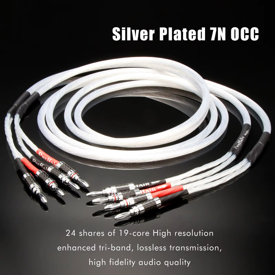 Preffair 7N OCC versilberte Biwire-Lautsprecherkabel 2B auf 4B mit Carbonfaser-Stecker in Silber - Bild 4