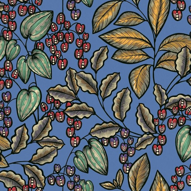 Profhome Blumen Tapete Floral Matt in Blau Gelb Rot, Non-Woven, Breite: 0,53 m, Länge: 10,05 m - Bild 1