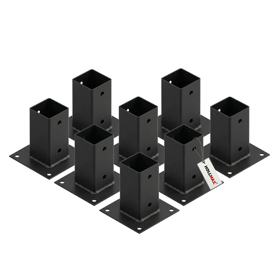 HOLLMAX Pfostenträger Set 8 Stück Aufschraubhülse für Vierkantpfosten, Schwarz Matt, 71 mm - Bild 2