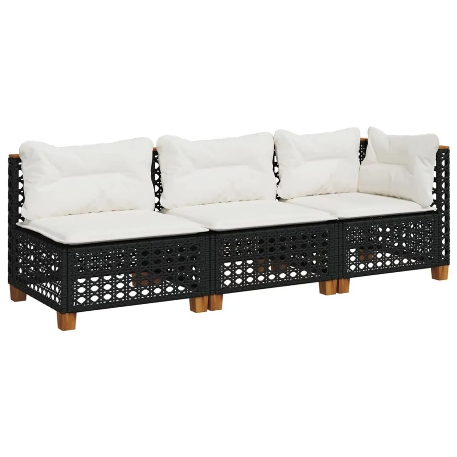 vidaXL L-Shape Gartensofa 3-Sitzer aus PE-Rattan mit Kissen in Schwarz und Akazienholz - Bild 2