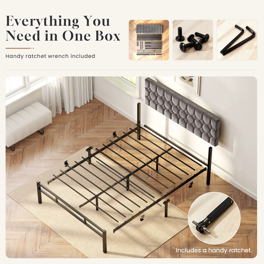 KUTAS Doppelbett mit Metallgestell und Lattenrost in Grau, B/T: 140 x 200 cm - Bild 3