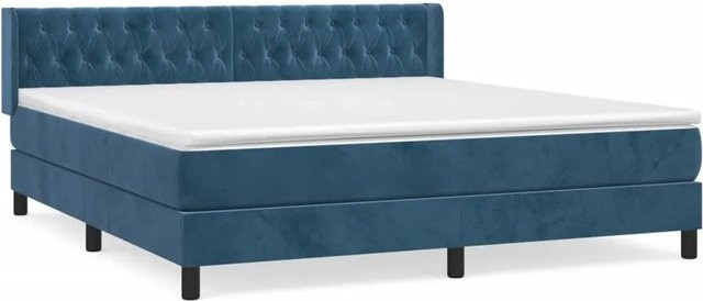 vidaXL Boxspringbett mit Matratze in Dunkelblau, Hybrid-Bett mit Taschenfederkern aus Samt, B/T: 180 x 200 cm - Bild 1