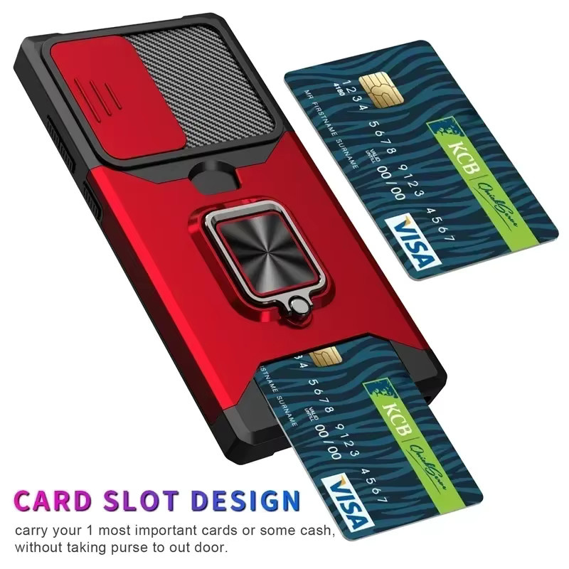 Samsung Galaxy S25 Ultra Armor Schutzhülle mit Ringständer, Kameraobjektivschutz und Wallet-Funktion für S24FE, A16, A06, A55 in Blau oder Rot - Bild 2