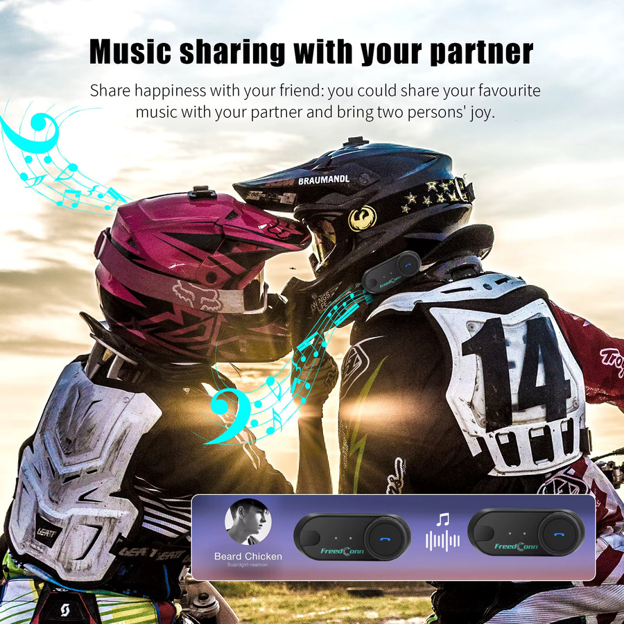 Freedconn Motorrad-Intercom Bluetooth-Headset mit BT 5.1, FM-Radio und Musik-Sharing, wasserdicht, Schwarz - Bild 6