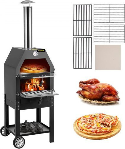 VEVOR Outdoor Pizzaofen mit Holzfeuerung, 2-lagiges Design, 30,5 cm Durchmesser, bis zu 482 Grad Celsius, inklusive 2 abnehmbarer Rollen - Bild 1