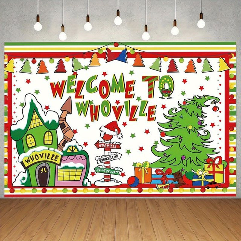 Weihnachtshintergrund Whoville in Weiß als rechteckige Textil-Dekoration - Bild 1