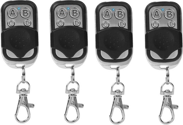 YJMP 4er-Set Intelligente 433-MHz-Klon-Fernbedienung mit 4 Tasten, Kabelloser RF-Sender als Code-Kopier-Fernbedienung im Schlüsselanhänger-Design, Schwarz - Bild 1