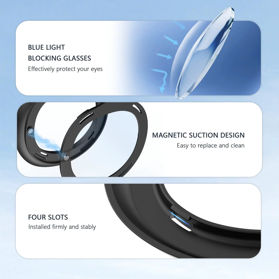 DEVASO Blaulichtfilter-Brille für Meta Quest 3 inklusive Antibeschlag-Tuch und Linsenschutz-Set sowie VR-Brillen-Abstandshalter für Oculus Quest 3 - Bild 3