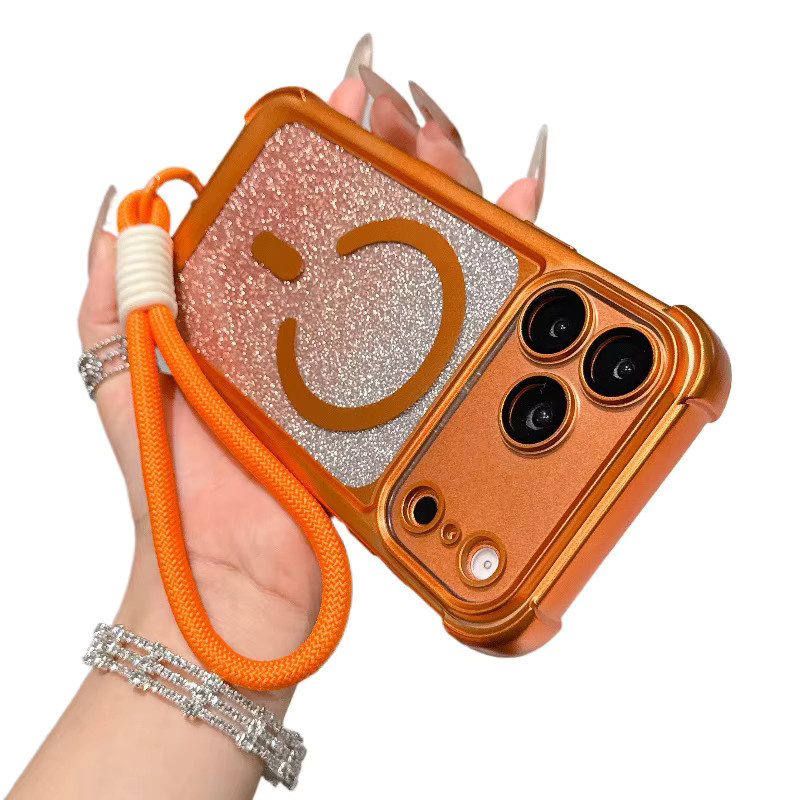 szHAIyu Magnetische Glitzer Handyhülle mit Handschlaufe für iPhone 13 14 15 16 17 Pro Max Plus in Blau - Bild 3